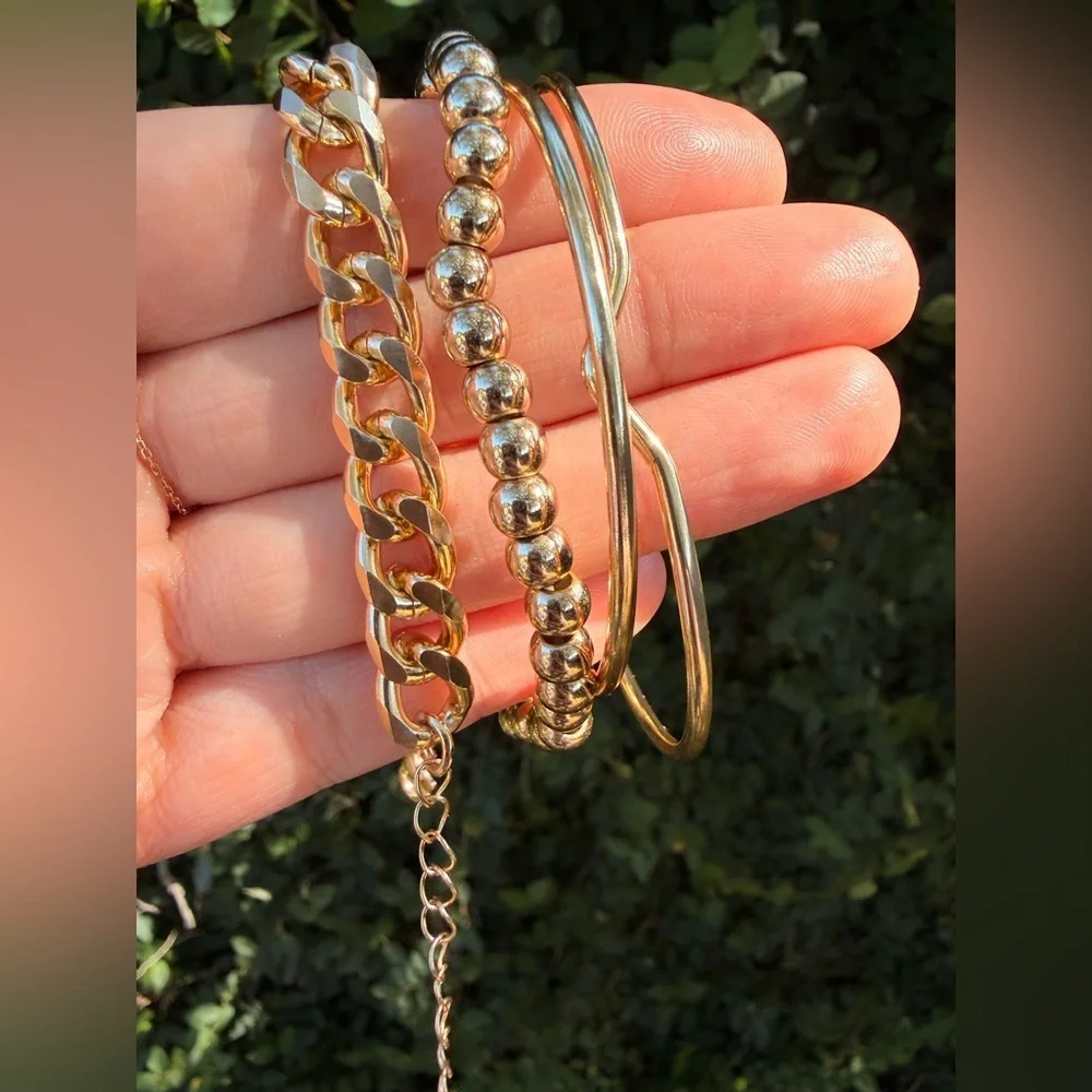 Four 4 Bracelets Set Gold